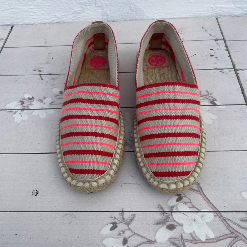Tory Burch Striped Canvas Espadrille in Pink and Red